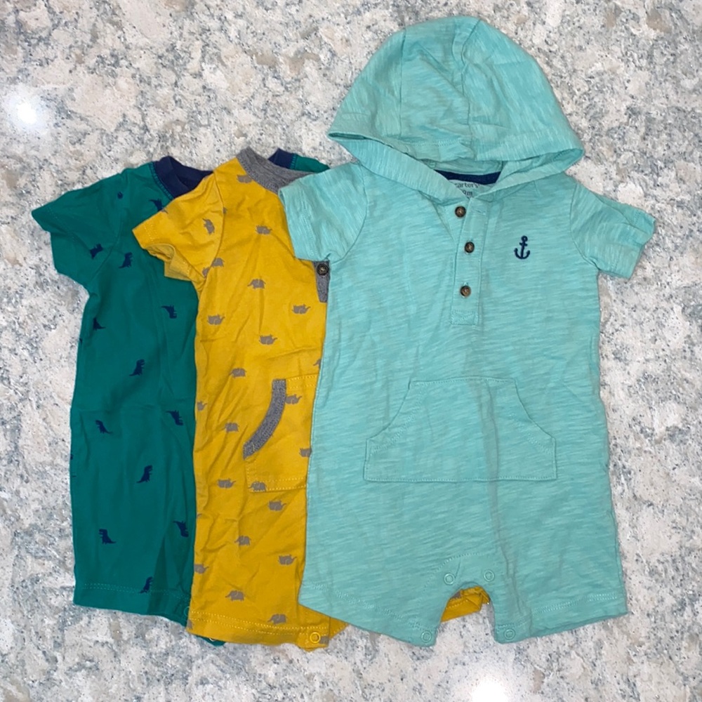 BUNDLE Carter’s Baby Boy Rompers Bundle | 3 Included | Sizes 6, 6-9 and 9 Months